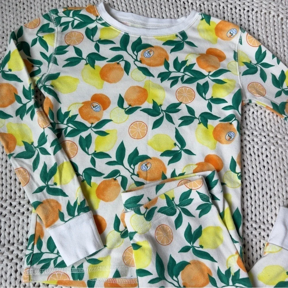 Old Navy Vibrant Yellow and Orange Pajama Girl's Set Medium 8